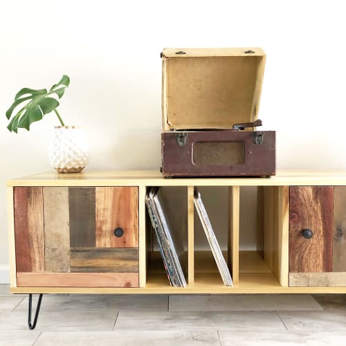 Rustic Mid Century Inspired Record Media Unit By Tipsy Oak Seen At