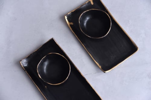 Set of handmade handcrafted stoneware sushi plate and dip | Dinnerware by Laima Ceramics