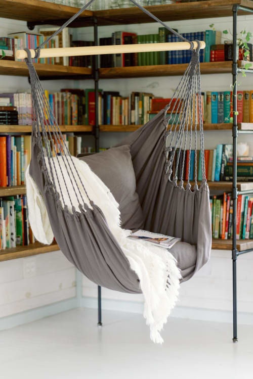Classic Gray Hammock Chair Swing + 2 Pillows | Chairs by Limbo Imports Hammocks