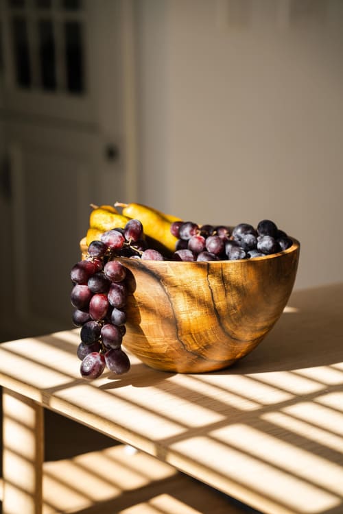 Hand-carved Walnut Wood Tall Fruit Bowl | Dinnerware by Creating Comfort Lab
