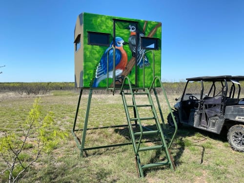 Courtship of the Bluebirds Box Blind Mural | Murals by Sam Soper — Mural Art & Illustration