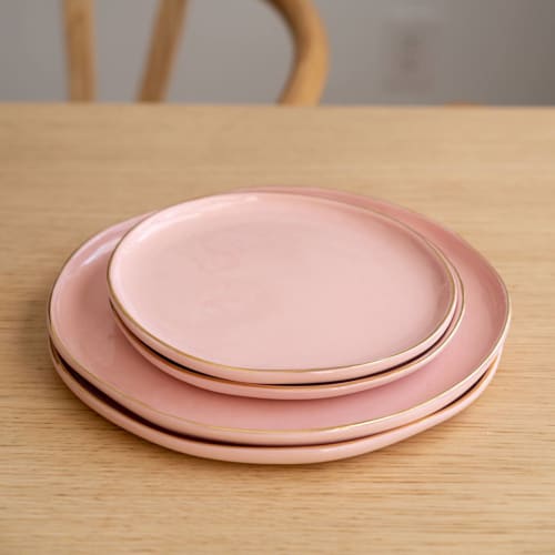 Handmade Porcelain Dinner Plates With Gold Rim. Powder Pink | Dinnerware by Creating Comfort Lab