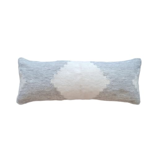 Gray Sakkara Handwoven Long Wool Lumbar Pillow Cover | Cushion in Pillows by Mumo Toronto Inc