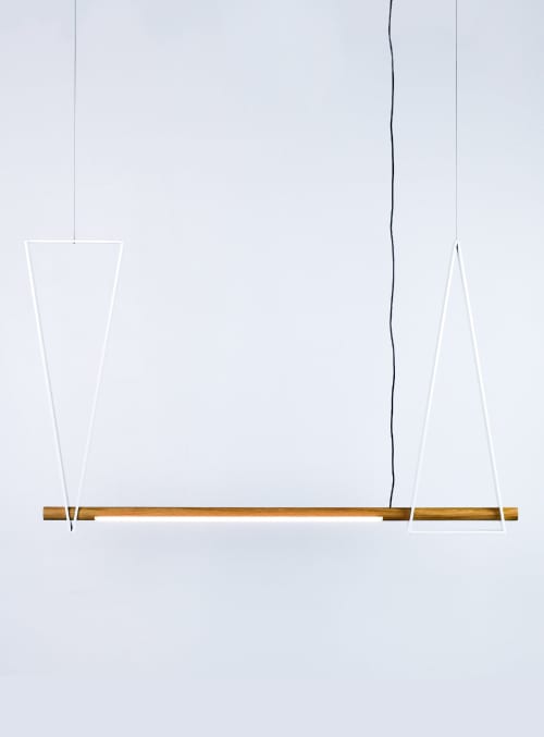 Dovell Hanging Lamp | White with White Oak | Pendants by Atelier Stōbben