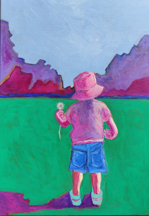 Abstract figurative art child with dandelion | Paintings by Serge Bereziak