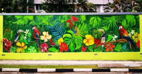 THE PARROT WALL | Murals by BELINDA LOW | Chip Bee Gardens in Singapore