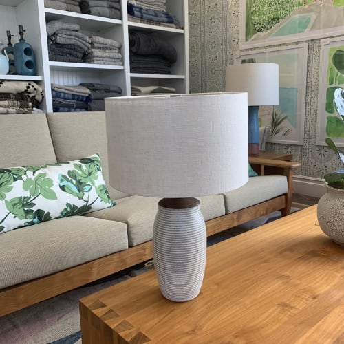 Cream Striped Table/Desk Lamp | Table Lamp in Lamps by Donna de Soto | Hollywood at Home in Los Angeles