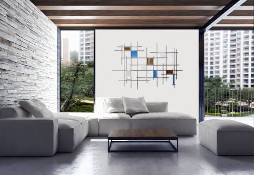 "Gridded" Glass and Metal Wall Art Sculpture