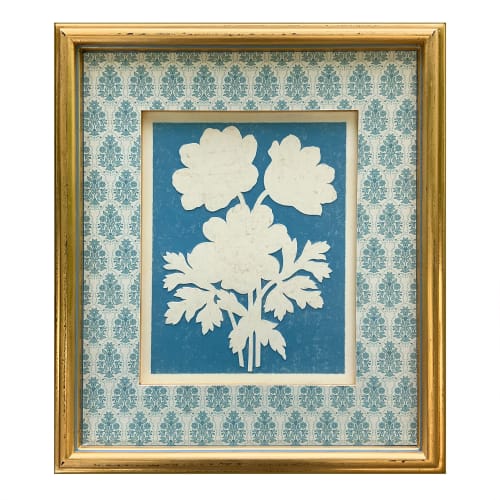 Contemporary Blue and White Paper-Cut Botanical in Frame | Collage in Paintings by Suzanne Nicoll Studio