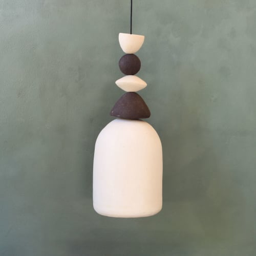 Handmade ceramic cilinder pendants with little shapes | Pendants by Ingrid Vermulst by Studio Wild Orange