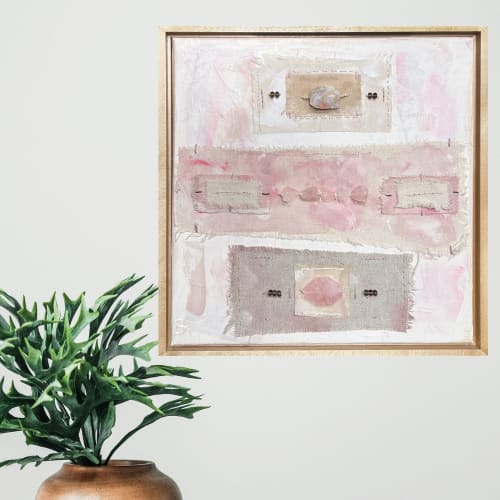 Balance: Rose Quartz with Stitched Hand Painted Fabric | Mixed Media by Michele Spurza