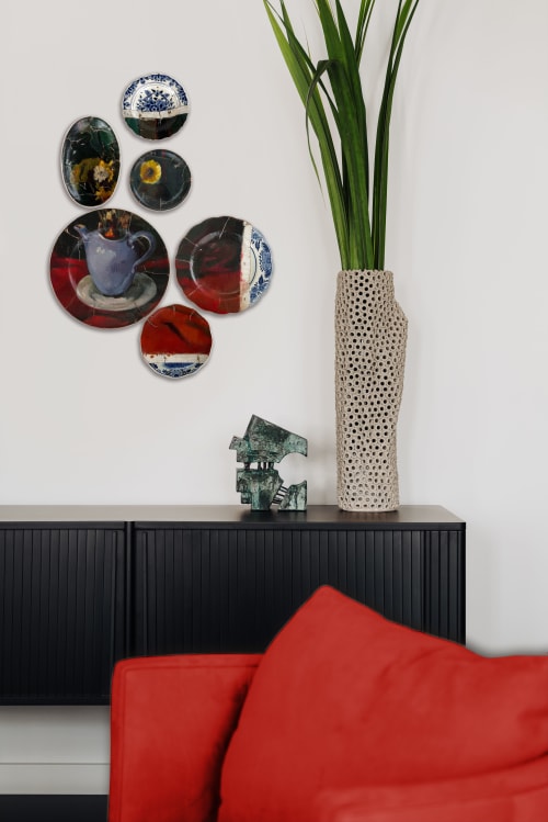 Wall Art Plate Installation: Still Life in Red & Blue | Wall Sculpture in Wall Hangings by Studio DeSimoneWayland