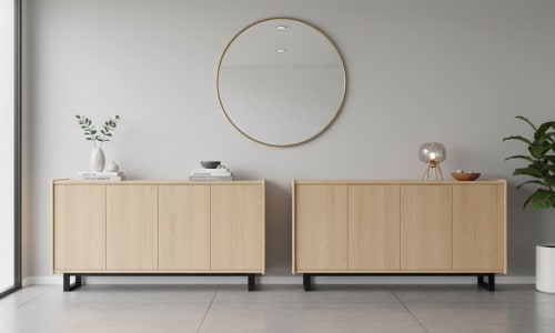 Pair of solid wood sideboards on black steel bases | Storage by Frankstein Tables