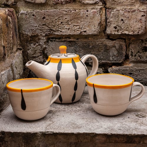 Stoneware 'Foliage' teapot and cups | Tableware by Kyra Mihailovic Ceramics