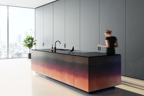 Kitchen island carpentry with liqued metal applied | Storage by Linski Design - Concrete. Art. Microtopping. Art-topping.