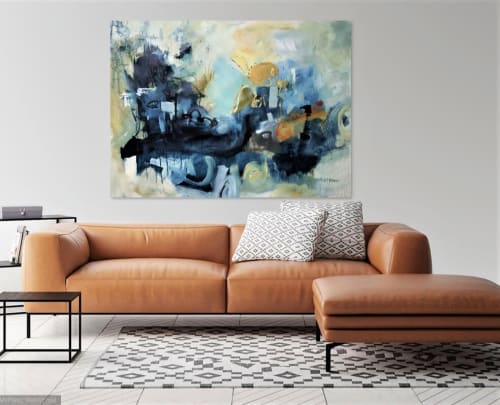 Blue City Scape | Paintings by Marie Manon Art | Private Residence in Calgary
