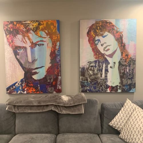 "Never Say Bye Bye"(David Bowie) and " Amazing Fantasy" (Mick Jagger) Pop art | Paintings by PIETRO ADAMO
