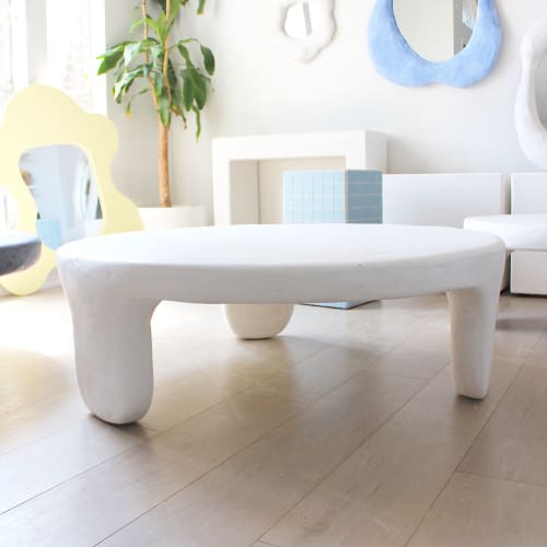 Large Round Plaster Coffee Table | Tables by Mahina Studio Arts