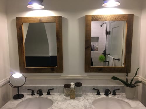 Barnwood Vanity Mirrors | Interior Design by Five Acres Furniture and Design