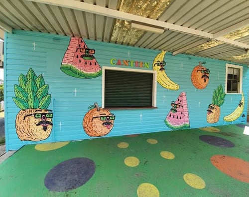 Fruity mural on the canteen at Miranda North Public School | Murals by Mulga | Miranda North Public School in Miranda
