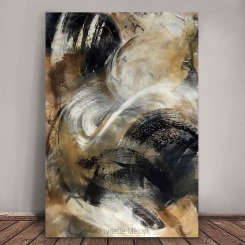 Abstract Art with brown, amber, gold, black and white | Paintings by Lynette Melnyk