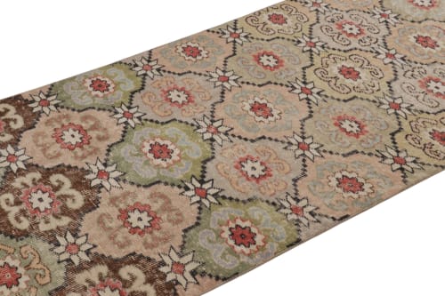 Vintage Turkish Runner Rug in Beige-Brown with Floral | Rugs by Rug and Kilim