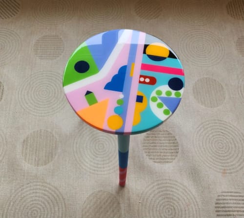 Round Colorful Eclectic Resin Side Coffee Table | Tables by Epoxy Coffee Table Shop