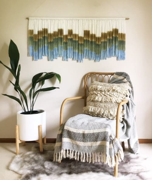 STEPS BLUE Block Blue Green Custom Wall Tapestry | Macrame Wall Hanging in Wall Hangings by Wallflowers Hanging Art