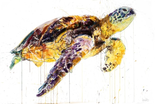 Sea Turtle Oversized Hand Finished Edition | Oil And Acrylic Painting in Paintings by Dave White