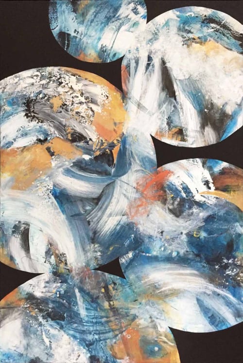Reach for the Stars - abstract black, blue, white, golds | Paintings by Lynette Melnyk