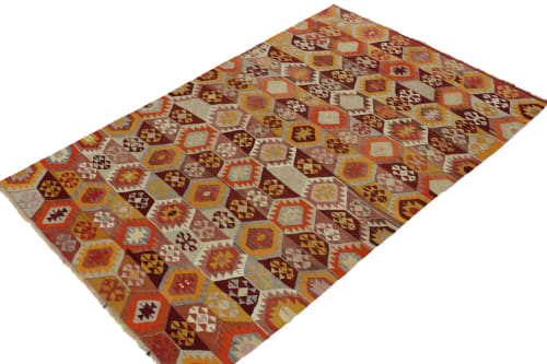 Vintage Mid-Century Geometric Gold-Yellow And Blue Wool | Area Rug in Rugs by Rug and Kilim