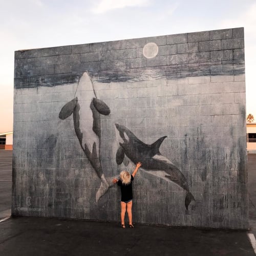 “Orcas in the Moonlight” mural | Murals by Chapman Hamborg | Peterson Elementary in Huntington Beach