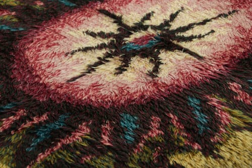 Vintage Swedish Rug In Green and Black with Medallion | Rug | Rugs by Rug and Kilim