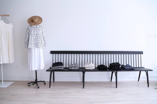 108" Ebonized Spindle Back Bench in Ash | Benches & Ottomans by Miikana Woodworking | Rennes in Philadelphia