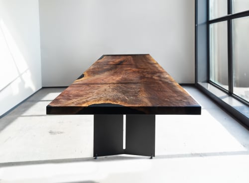 Handmade Walnut Dimensional Dining Table | Steel Base | Tables by SAW Live Edge