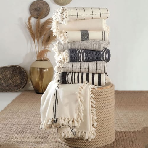 Bold and Thin Striped Cotton Throw Blanket & Bed Spread | Linens & Bedding by Lumina Design