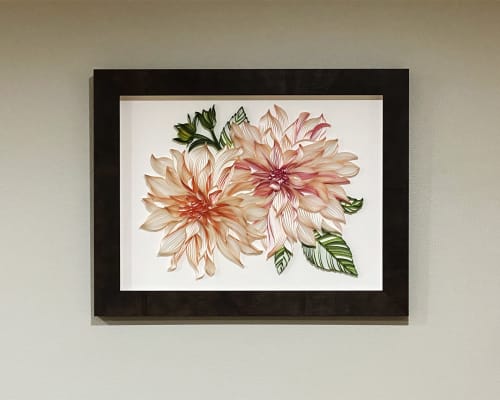 Two Dahlias on-edge paper art | Wall Sculpture in Wall Hangings by JUDiTH+ROLFE