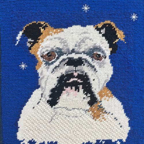 hand-embroidered NEEDLEPOINT PET PORTRAIT, custom | Pillows by Mommani Threads