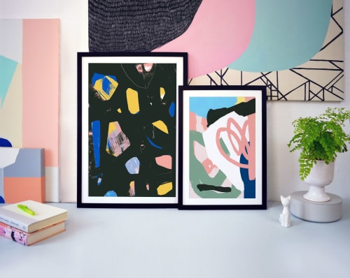 Framed set - "Rocks Black" A2 & "Slightly" A3 - black wood | Prints by Jilli Darling