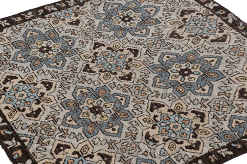 Rug & Kilim’s Caucasian Square Rug in Blue with Geometric | Rugs by Rug a