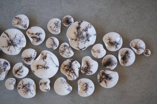 Porcelain Wall Sculpture, 40 Pieces, Black & White | Wall Hangings by SevaCeramics