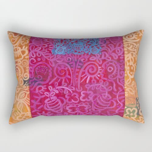 Rectangular Pillow Egyptian Scribble Orange Maroon | Pillows by Pam (Pamela) Smilow