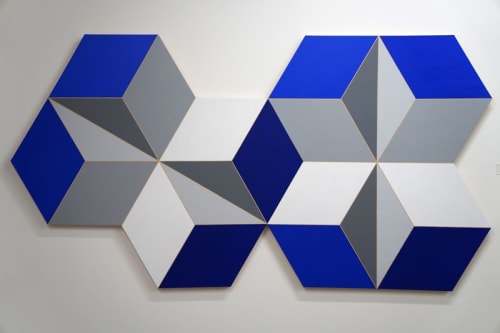 Perception #130, Blue, 49" x 93" acrylic on wood | Paintings by Abedin Fine Art | Bank of America Financial Center in Houston