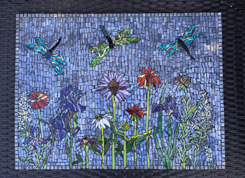 Dragonfly Flower Garden Mosaic | Art & Wall Decor by Marin Mosaics