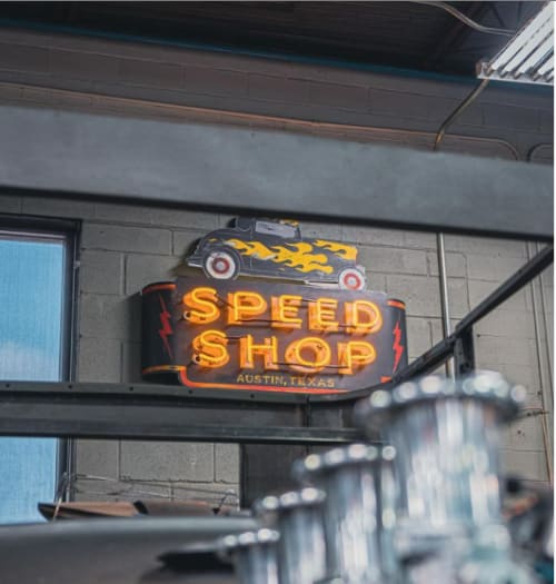 Neon Speed Shop | Art & Wall Decor by Todd Sanders | Austin Speed Shop in Austin