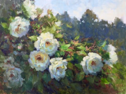 Sunlit white roses | Paintings by Julia Lesnichy Art