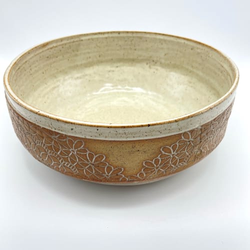 Ceramic Serving Bowl Centerpiece Bowl with decorative Sides | Dinnerware by BRIDGES POTTERY