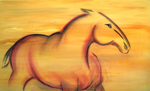 Sun Desert Mustang | Oil And Acrylic Painting in Paintings by Donna B Fine Art, Donna Bernstein, Artist | Phoenix, AZ, United States in Phoenix