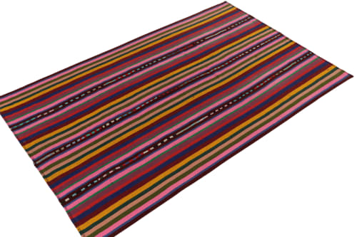 1950s Vintage Chaput Kilim rug with Multicolor Stripe | Rugs by Rug and Kilim
