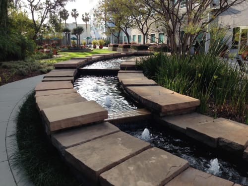 Fibonacci spiral water sculpture | Water Fixtures by Philip Vaughan | Kilroy Realty Corporation in Los Angeles